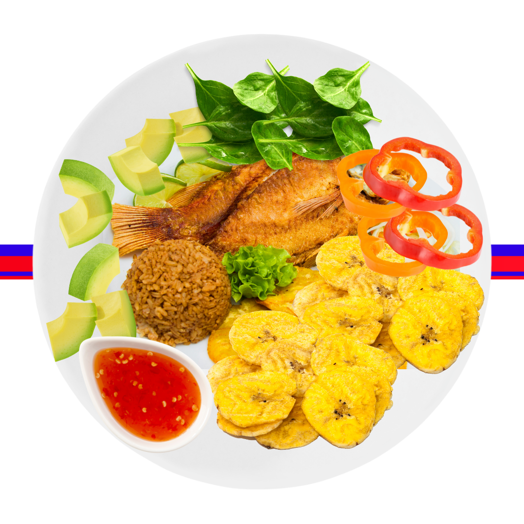 Fried Red Snapper with Yellow Rice and Plantain