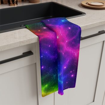 Galaxy Rainbow Tea Towel — Neon Nebula Microfiber Kitchen Towel